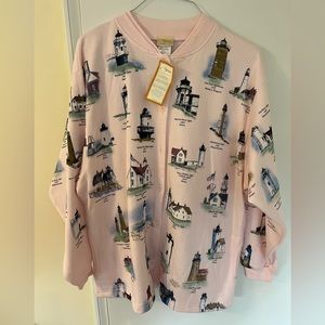 Brand new “New England lighthouse” button-down sweatshirt with 2 pockets.